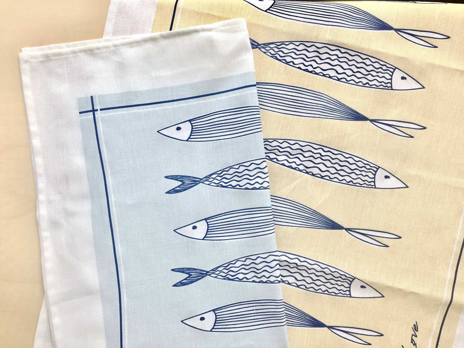 Fish Linen Blend Tea Towel: Green