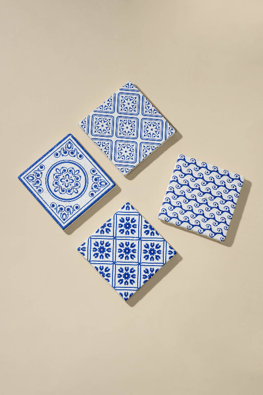 Mediterrenan Patterned Marble Tiles  Coasters |  Set of 4