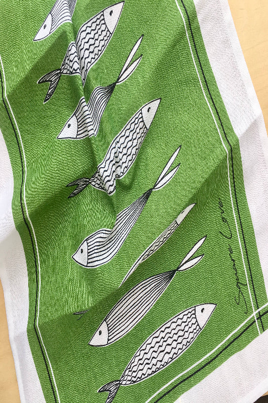Fish Linen Blend Tea Towel: Green