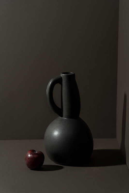 Handmade Stoneware Carafe & Vase For Flowers  | Dadasi 47 Oz: Matte Black