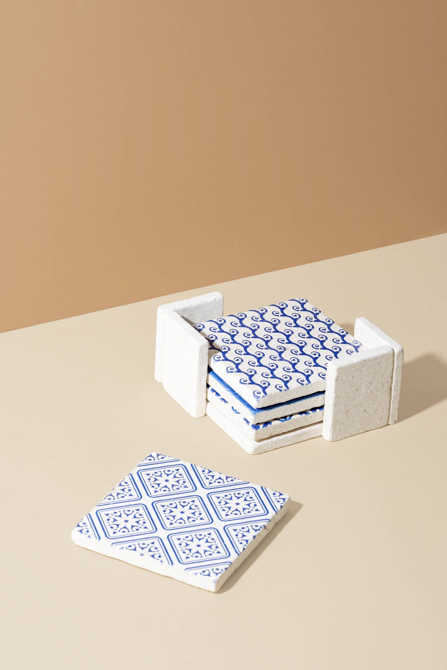 Mediterrenan Patterned Marble Tiles  Coasters |  Set of 4