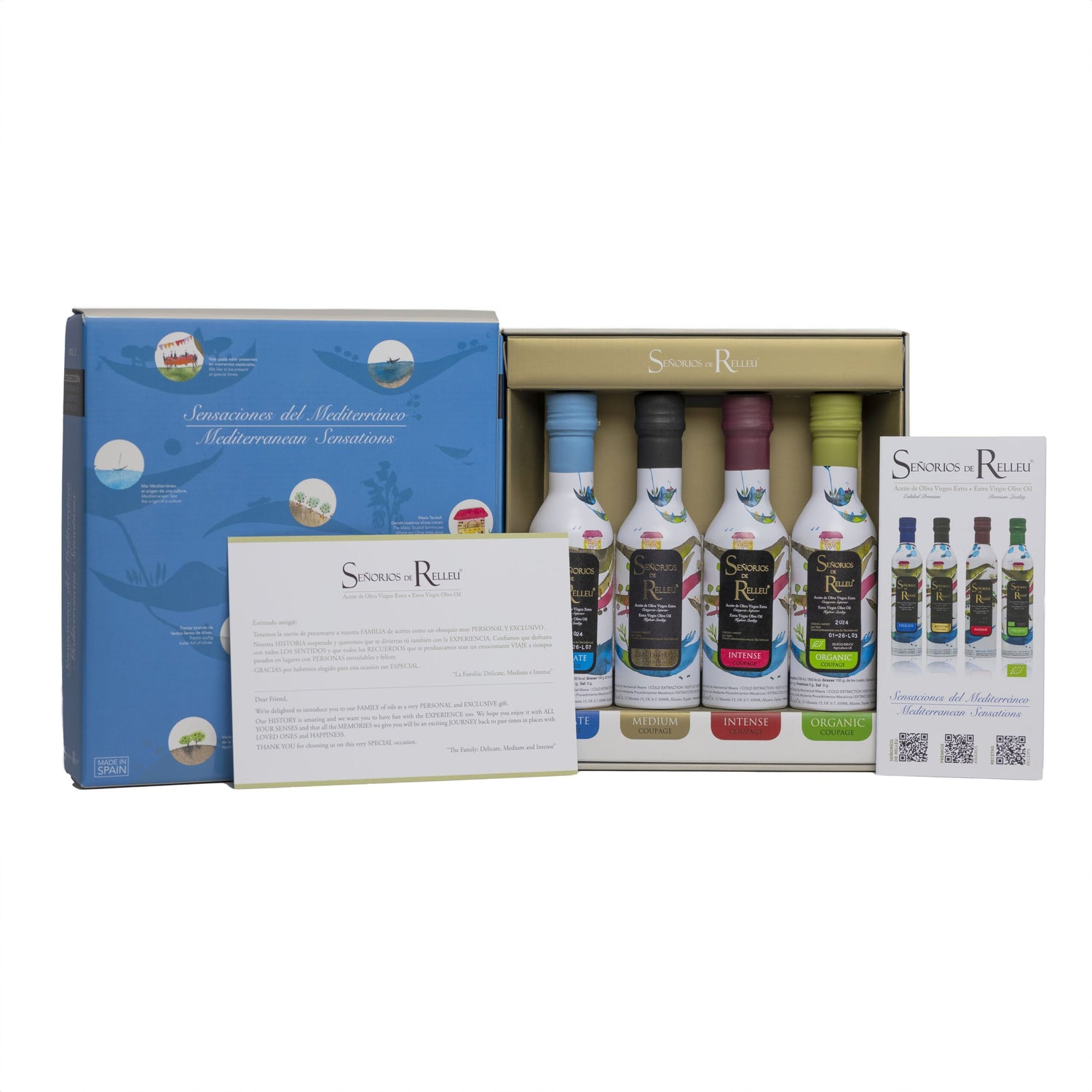 Señoríos de Relleu Extra Virgin Olive Oil – Mediterranean Sensations Giftbox (4 × 250 ml)