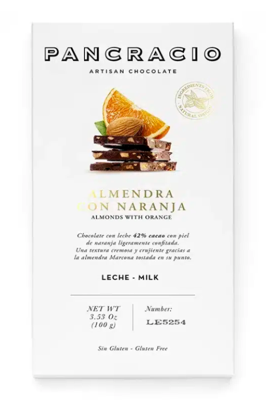 Pancracio Almond & Orange Milk Chocolate Bar (100g)