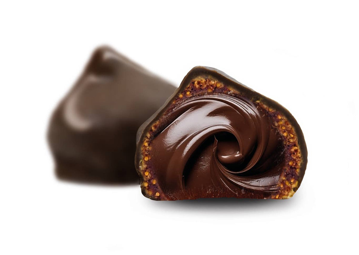 Chocolate bonbon with praline and fig crunch