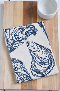 Oyster Tea Towel in Navy Blue - Organic Cotton - Sea Shell