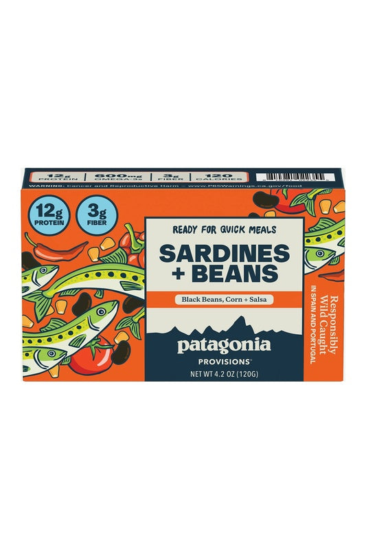 Patagonia Provisions Sardines with Black Beans, Corn & Salsa, 120g — updated front packaging