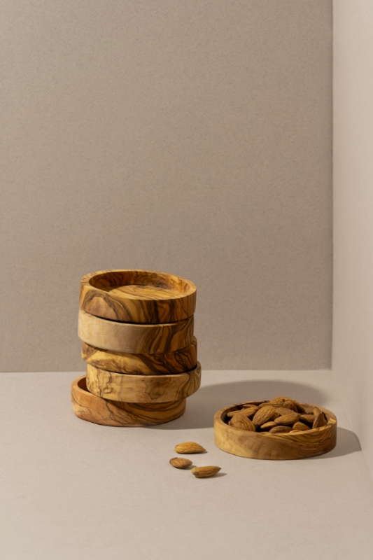 Versatile Olive Wood Bottle Stand and Snack Bowl